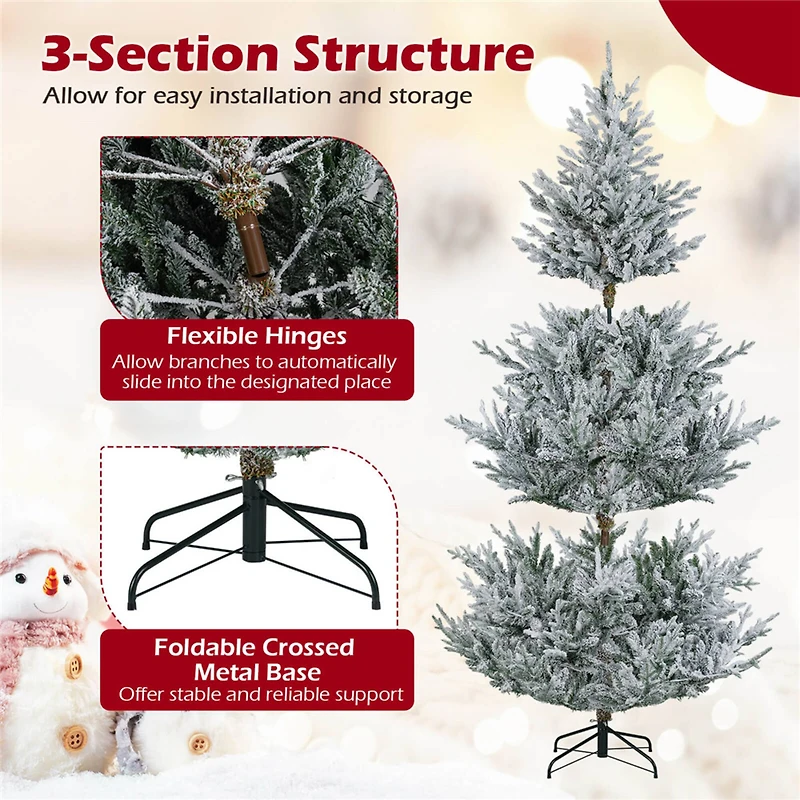 Costway 7ft. Pre-Lit Hinged Artificial Christmas Tree, Warm White LED Lights