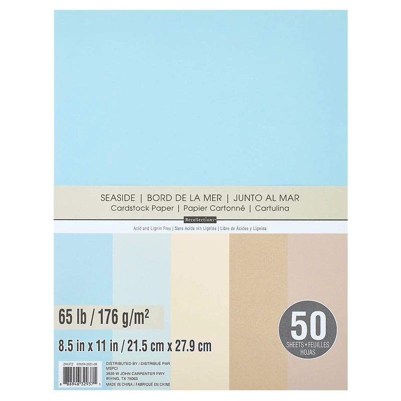 12 Packs: 50 ct. (600 total) Seaside 8.5" x 11" Cardstock Paper by Recollections™