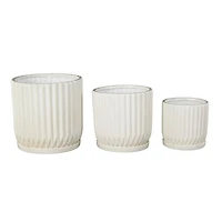 White Ribbed Textured Ceramic Planter Set