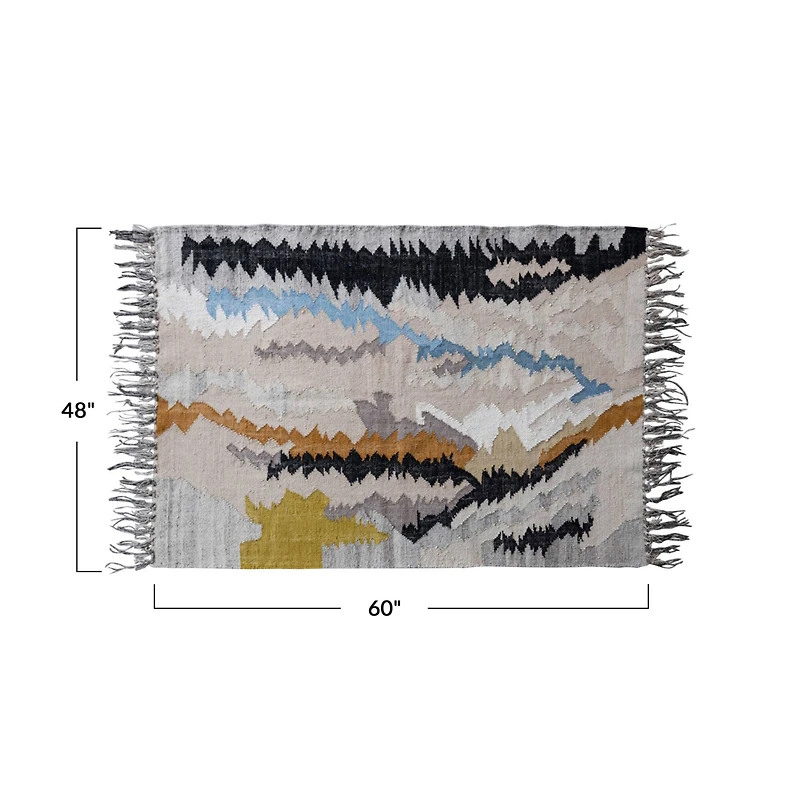 Hello Honey® 4ft. x 6ft. Multicolor Woven Wool & Cotton Blend Kilim Rug with Fringe