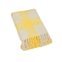 Hello Honey® Yellow & Cream Plaid Hand-Woven Cotton Throw with Fringe