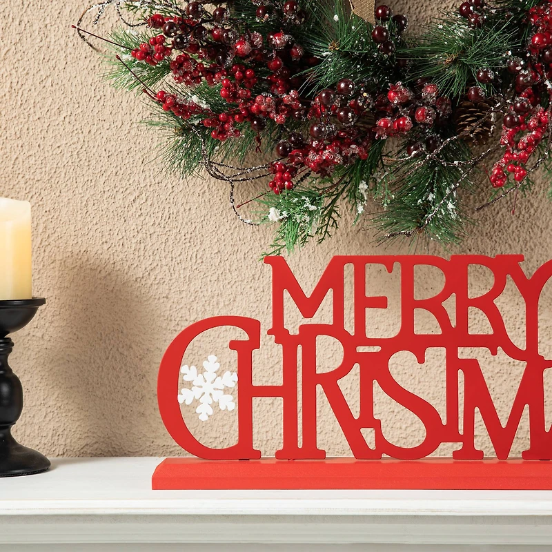 Glitzhome® 18" Red Metal Merry Christmas Table Décor