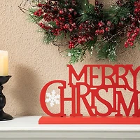 Glitzhome® 18" Red Metal Merry Christmas Table Décor