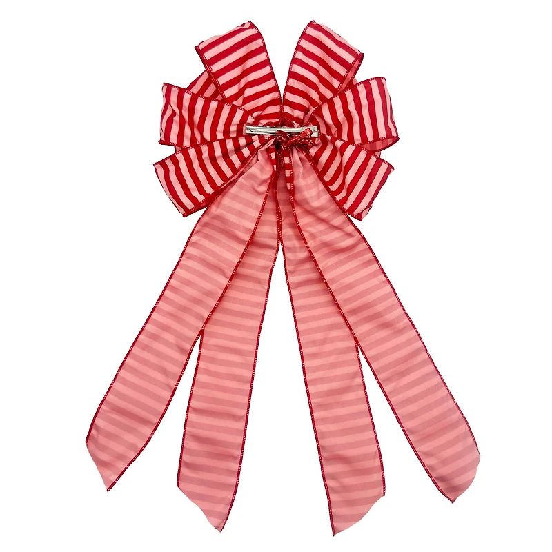 20.5" Pink & Red Stripes Holly Jolly Tree Bow by Celebrate It®