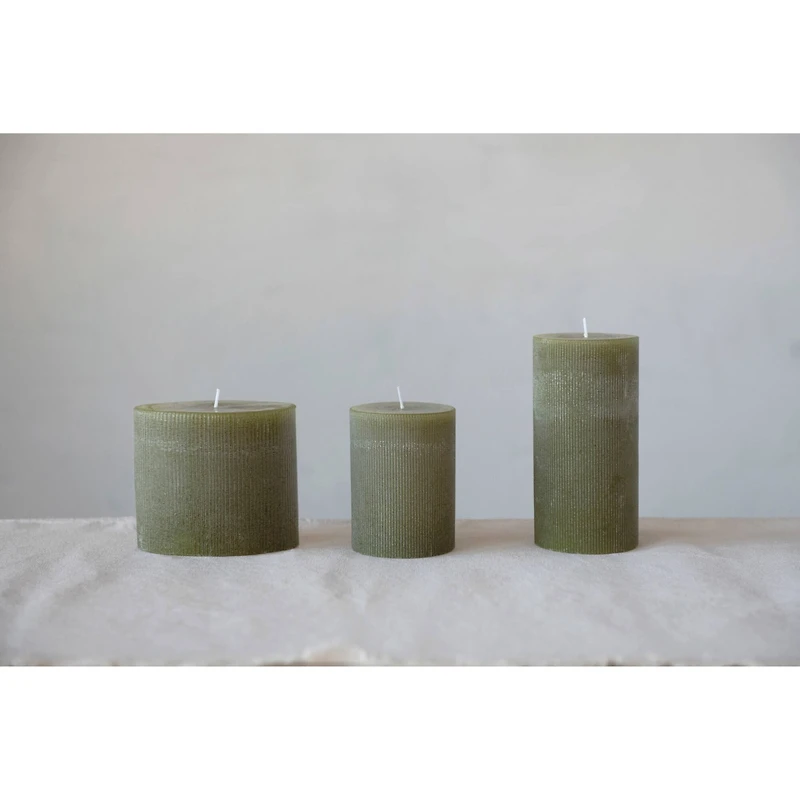 Hello Honey® 4" x 4" Olive Unscented Pleated Pillar Candle