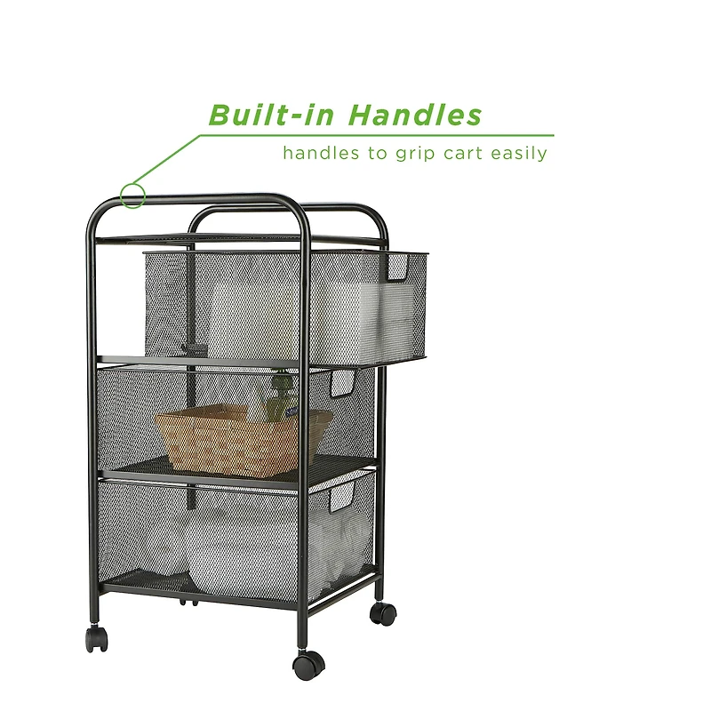 Mind Reader Black 3 Drawer Mesh Rolling Cart