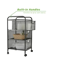 Mind Reader Black 3 Drawer Mesh Rolling Cart