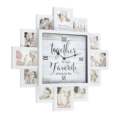 White Farmhouse Shabby-Chic "Together" Picture Frame Wall Collage Clock
