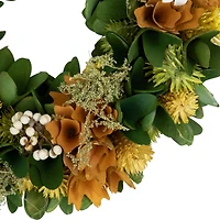 11" Orange Mixed Floral Artificial Spring Wreath