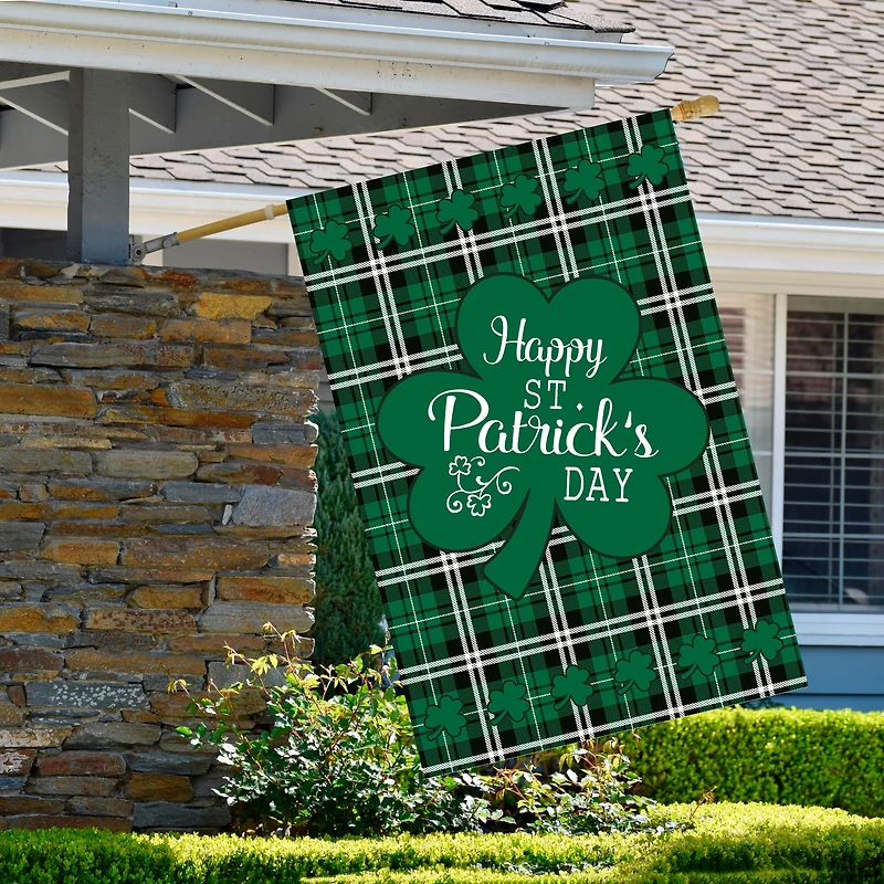 Happy St. Patrick's Day Plaid Outdoor House Flag 28" x 40"