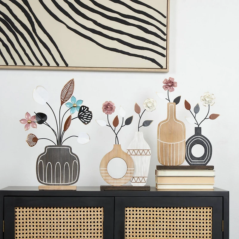 Floral Patterned Vase Sculpture Set