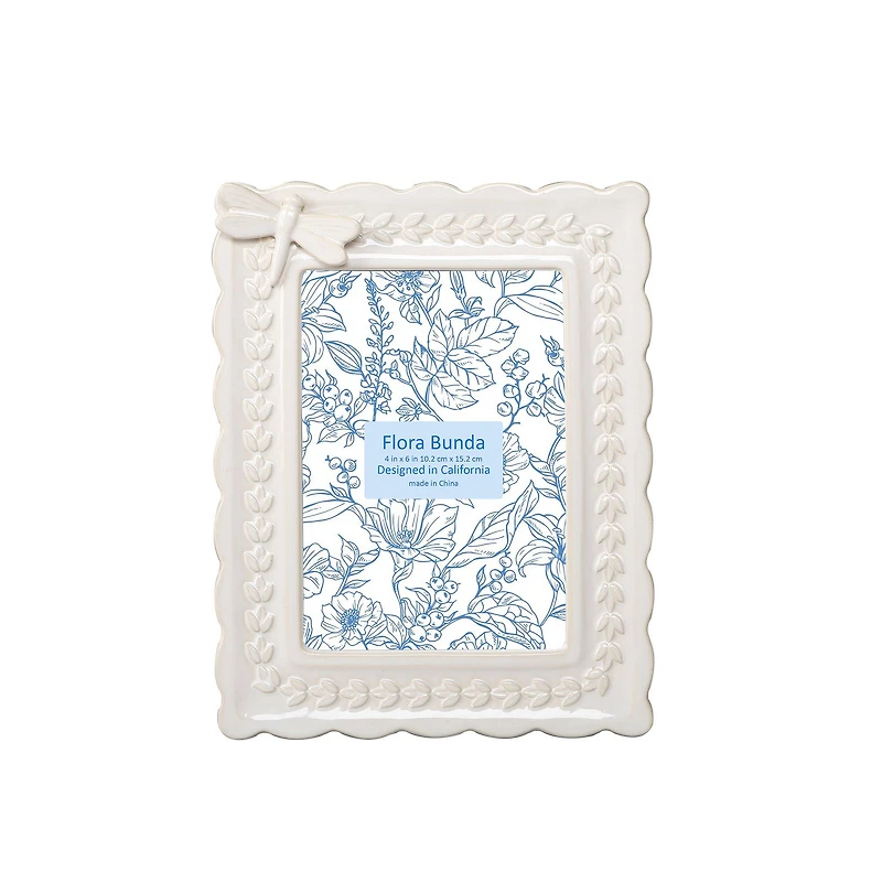 Flora Bunda® 4" x 6" Ivory Dragonfly Ceramic Frame