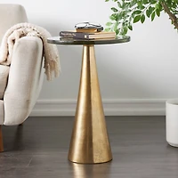 Gold Aluminum Geometric Cone Accent Table with Textured Glass Tabletop
