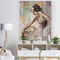 Designart - Girl with Flower Bouquet - Floral Art Print on Natural Pine Wood