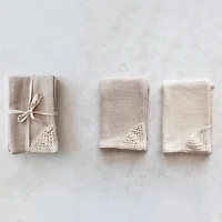 Hello Honey® Natural & Beige Cotton Tea Towels with Woven Macramé Corners, 2ct.