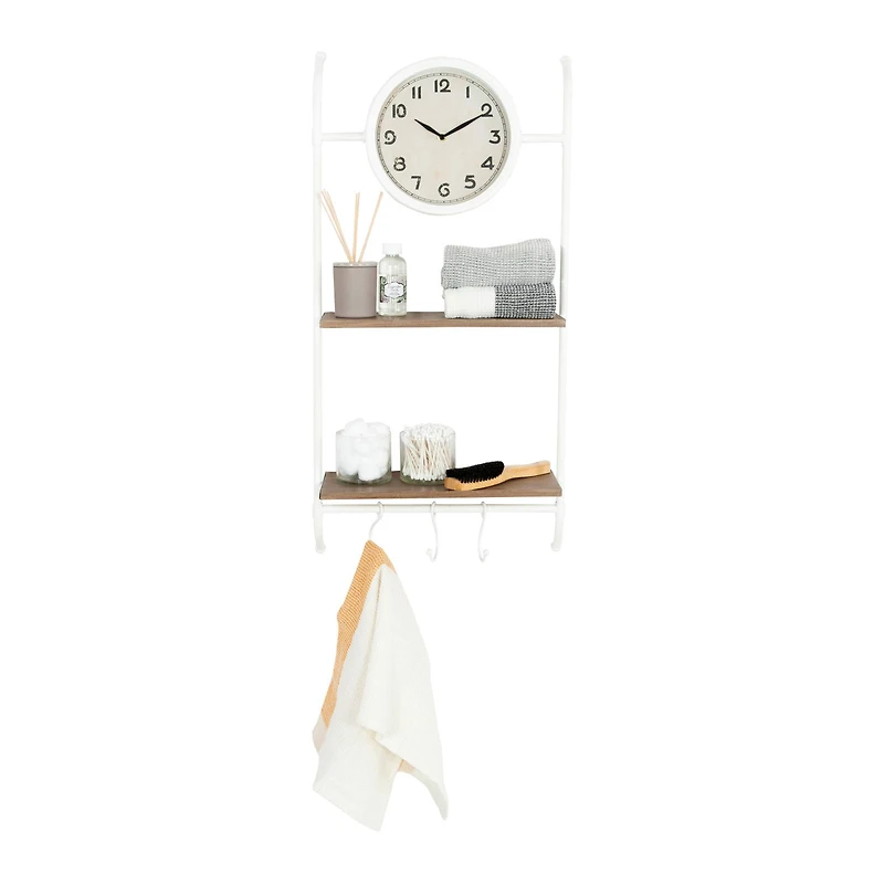 Hello Honey® White Wall Clock with 2 Shelves & 3 Hooks