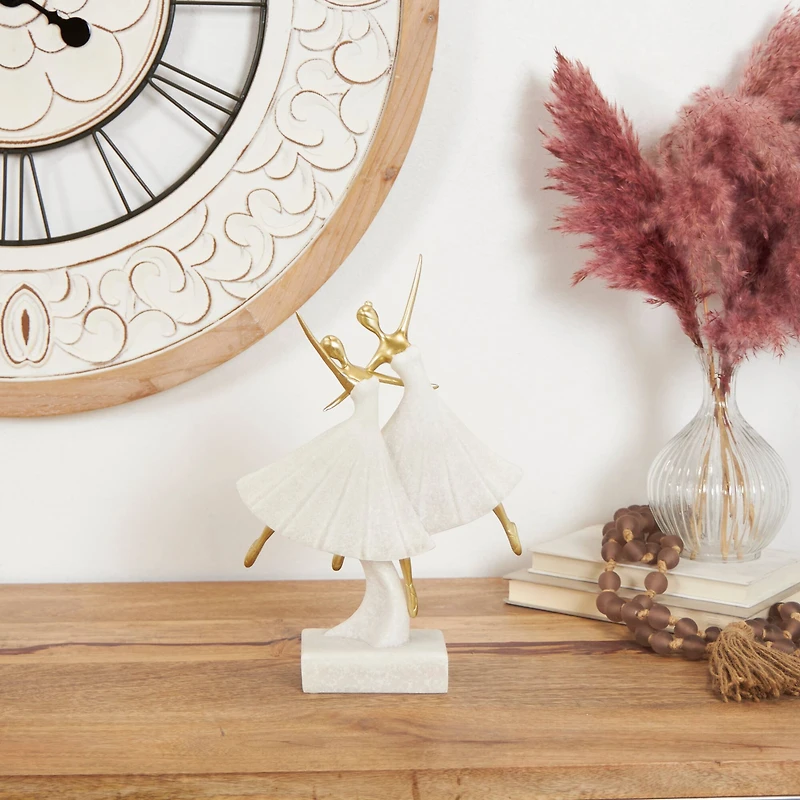 12.75" Cream Polystone Dancing Ballet Couple Sculpture Décor