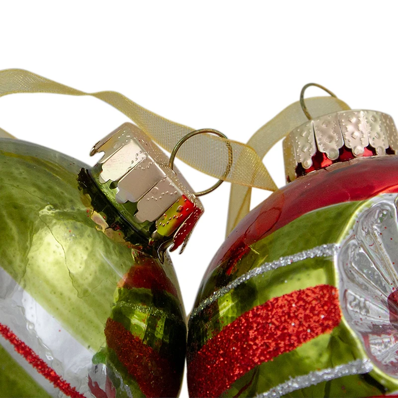 6ct. Silver & Red 2-Finish Retro Reflector Christmas Glass Ball Ornaments