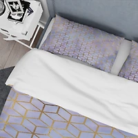 Designart 'Geometric Cubes in Gold and Purple' Modern & Contemporary Bedding Set
