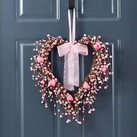 Glitzhome® 17" Valentine's Pink Berry Heart Wreath