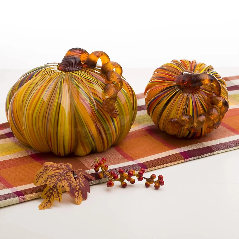 Glitzhome® Multi Striped Glass Short Pumpkin Set