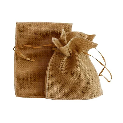 JAM Paper 4.5" x 6" Natural Dark Brown Burlap Pouches, 6ct.