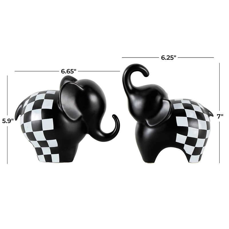 Black Checker Print Elephant Sculpture Set