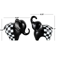 Black Checker Print Elephant Sculpture Set