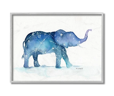 Stupell Industries Elephant March with Abstract Night Sky Wall Art in Gray Frame