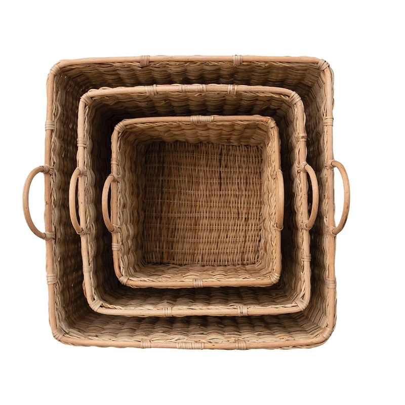 Hello Honey® Natural Square Rattan Basket Set with Handles