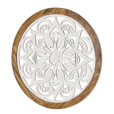 American Art Décor™ 24" Distressed Wood Framed Round White Floral Wall Accent Medallion