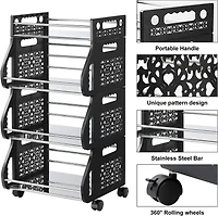 Black 4-Tier Rolling Stackable Fruit Basket Utility Cart