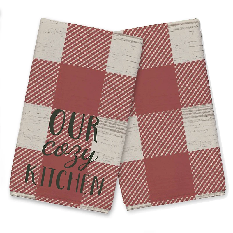 Our Cozy Kitchen Red Buffalo Check Tea Towel - Set of 2