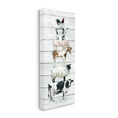Stupell Industries Country Farm Animal Stack Cow Sheep Pig Rooster Canvas Wall Art