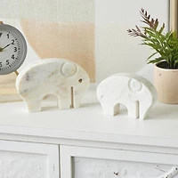 White & Gray Rounded Abstract Marble Elephant Sculpture Set