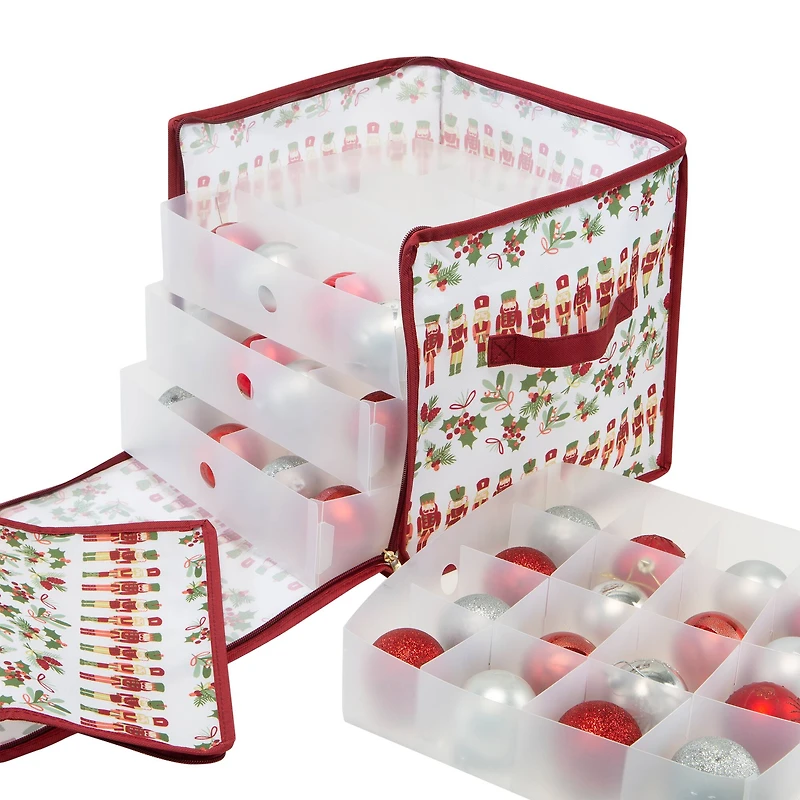 Laura Ashley Nutcracker Print Stackable Christmas Ornament Storage Box