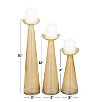 The Novogratz Set of 3 Gold Glass Contemporary Candle Holder, 3" x 3" x 3"
