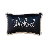 Hello Honey® 24" x 14" Black & Cream Wicked Cotton Velvet Lumbar Pillow with Embroidery & Fringe