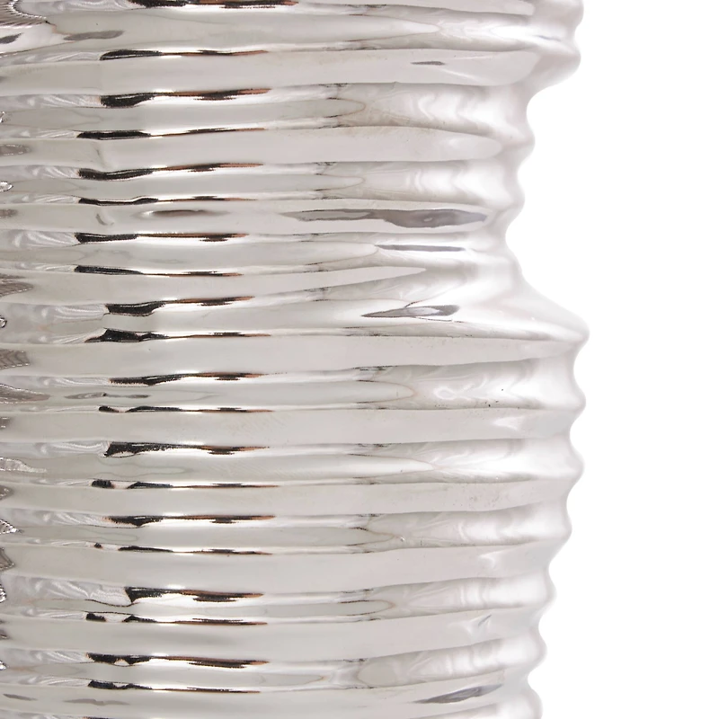 Silver Ceramic Dimensional Ribbed Vase Set