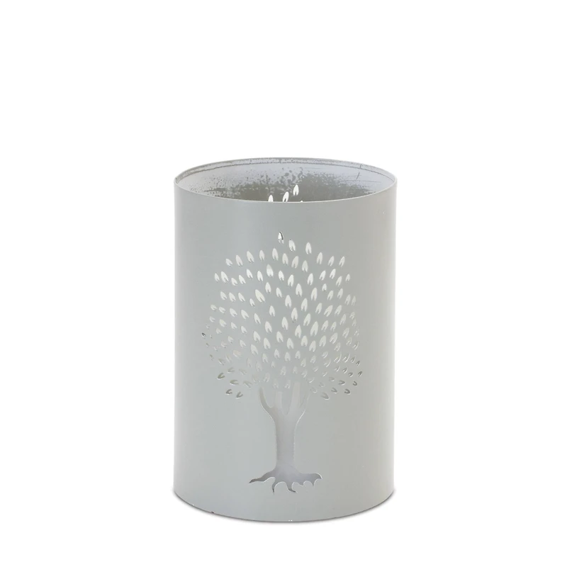 Gray Punched Tree Metal Candle Holder Set