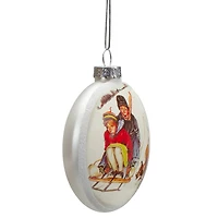 3" Norman Rockwell Young Love: Sledding Glass Disc Ornament