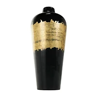 16" Black Metal Abstract Vase with Gold Detailing