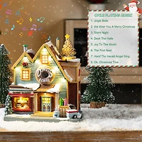Glitzhome® 10.25" Lighted Christmas Donuts & Coffee Shop Resin Village with Movement and Music