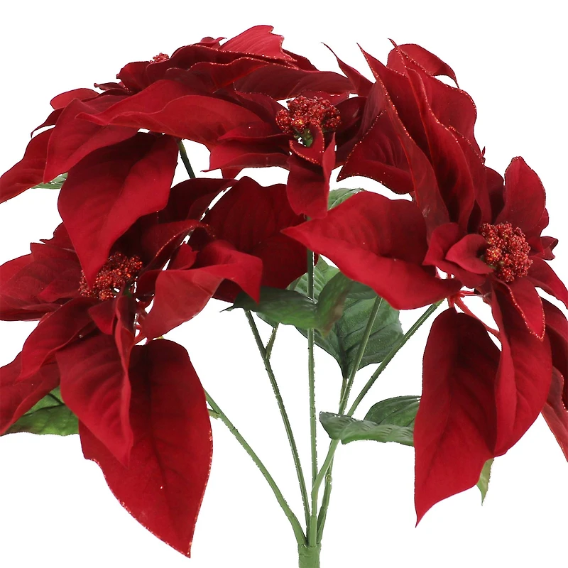 17" Dark Red Glitter Poinsettia Deluxe Bush by Ashland®