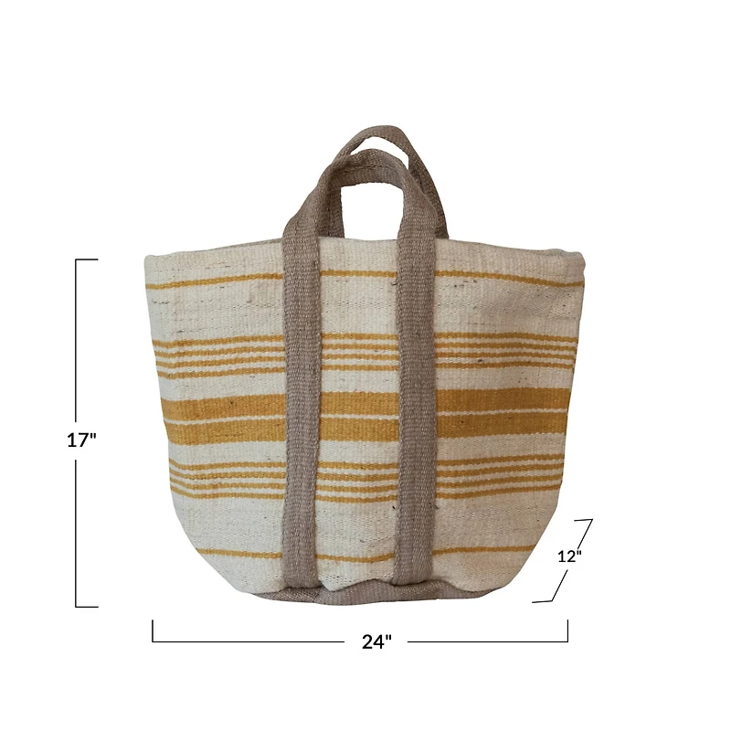 Hello Honey® 24" Cream & Yellow Stripe Jute & Cotton Tote Bag Handles