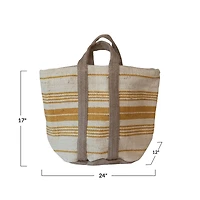 Hello Honey® 24" Cream & Yellow Stripe Jute & Cotton Tote Bag Handles