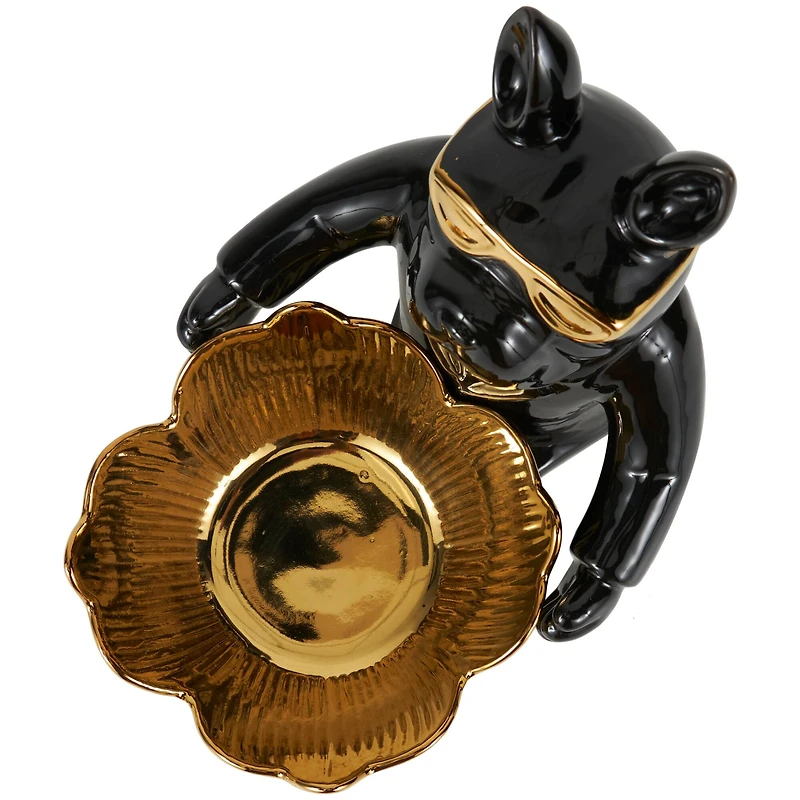 8" Black Ceramic Bulldog Sculpture with Gold Accents