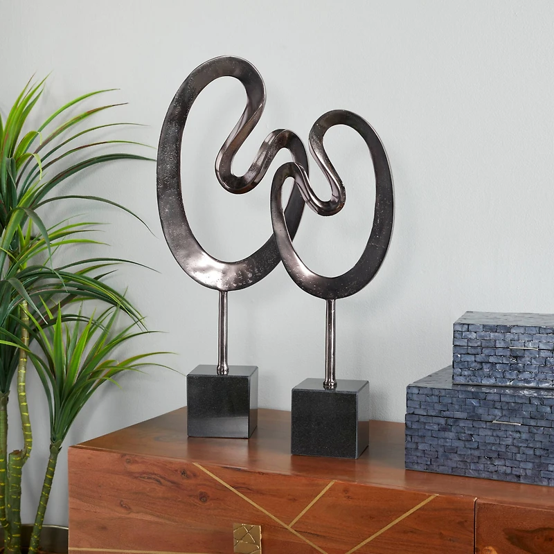 CosmoLiving by Cosmopolitan Black Marble Contemporary Sculpture, 24" x 21"