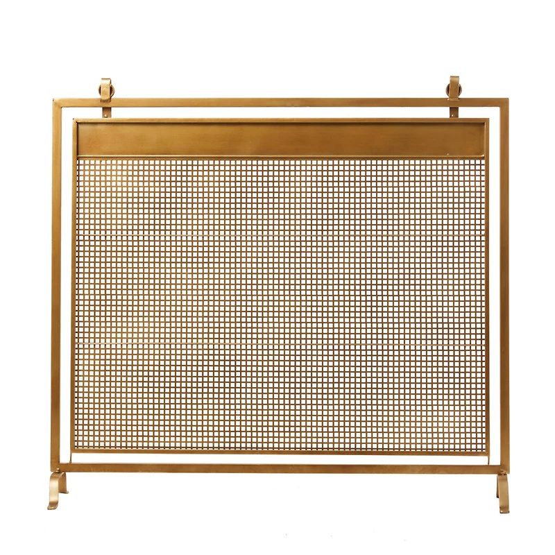 Copper Metal Suspended Grid Style Netting Single Panel Fireplace Screen