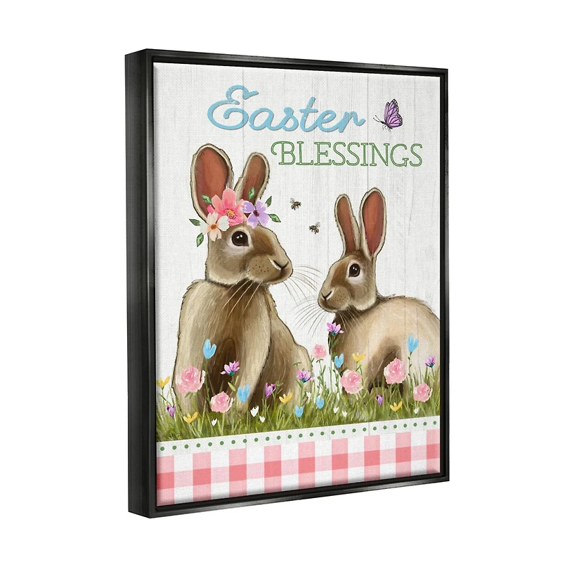 Stupell Industries Easter Blessings Gingham Spring Bunnies Floater Framed Art